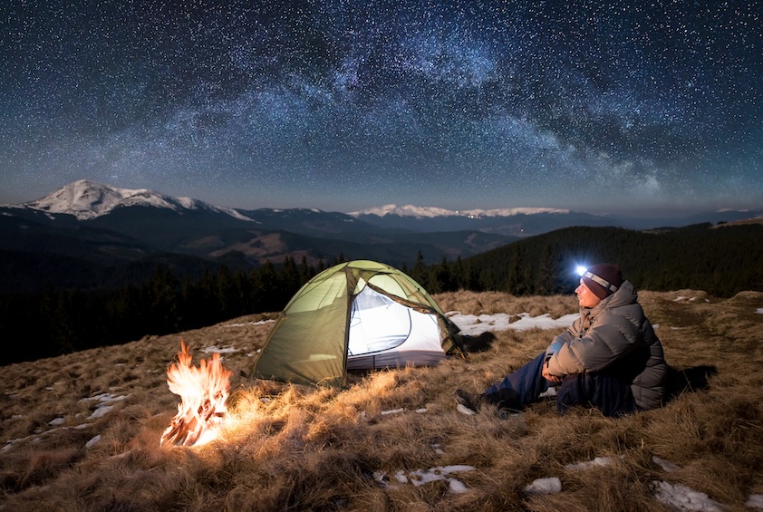 Stirnlampe beim Wandern in der Nacht