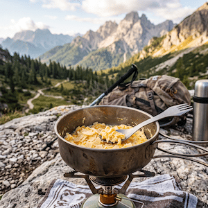 Rührei aus Trockenei mit Käseflocken Trekking: Herzhaftes Outdoor-Frühstück